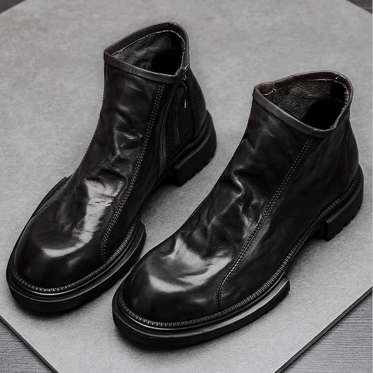 Высокие ботинки (Martens) натуральная телячья кожа, платформа, боковая молния, демисезон