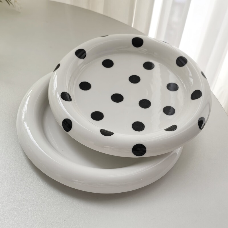 Korean Instagram-Style Polka Dot Solid Color Ceramic Plate, High Aesthetic Cream-Colored Dinner Plate, Fruit Plate, Dessert Plate, Snack Plate, Salad Plate Korean Instagram-Style Polka Dot Solid Color Ceramic Plate, High Aesthetic Cream-Colored Dinner Plate, Fruit Plate, Dessert Plate, Snack Plate, Salad Plate
