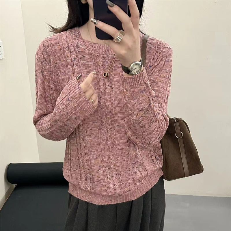 2025新款圆领长袖针织衫女宽松显瘦百搭毛衣打底上衣秋冬内搭外穿|undefined