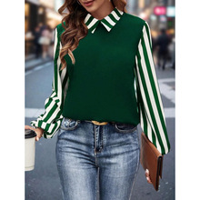 C 35308 Stripe Plaid Collar Long Shirt ���Ƹ��ӷ������