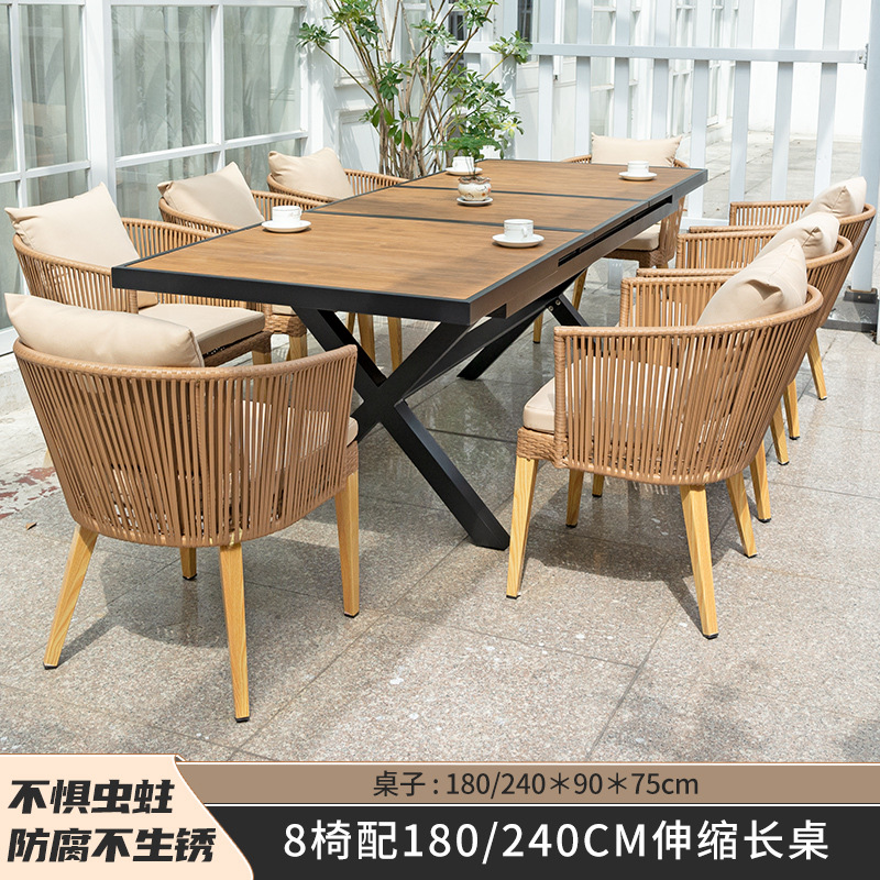 8 sillas con mesa telescópica de 180-240cm