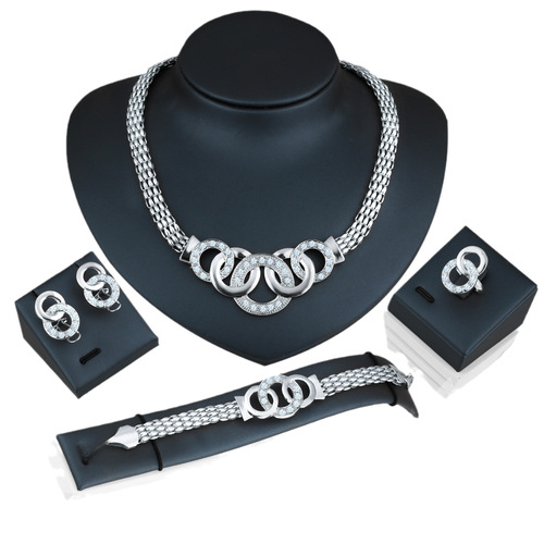 Wholesale European and American Antique Five Rings Set Necklace Earrings Bracelet Ring Four-Piece Set Direct Factory Sale