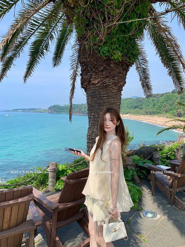 CloudSweet白云甜恋夏风情蕾丝挂脖无袖上衣女夏季雪纺套装两件套|undefined