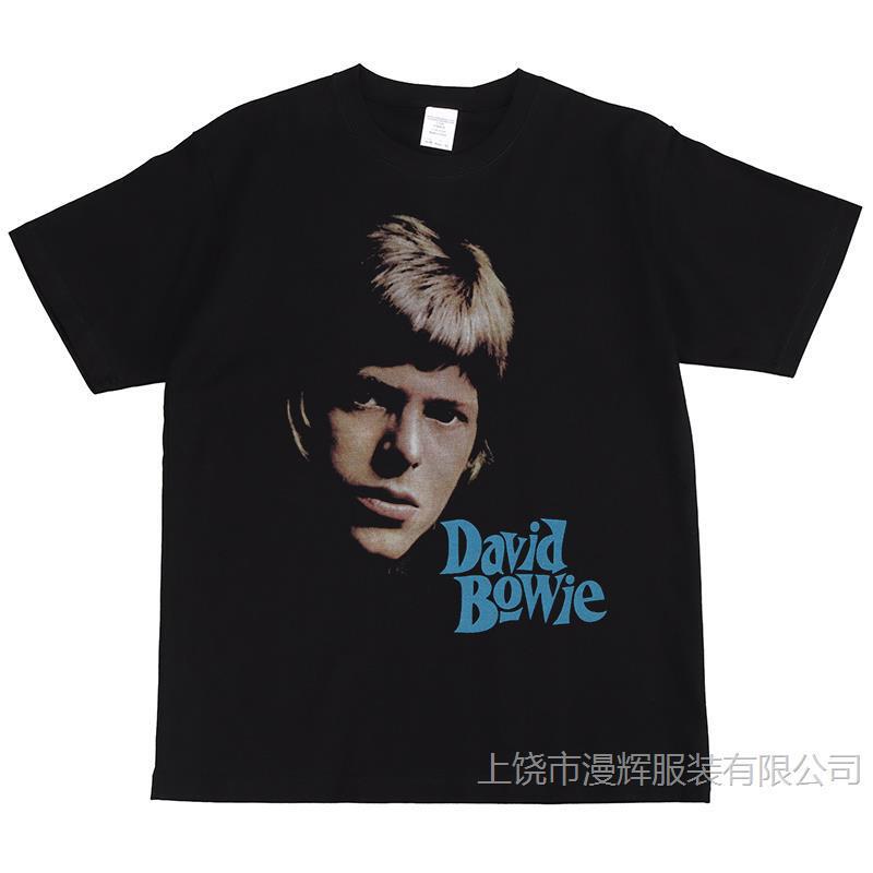 David Bowie Rock Band Digital Print American Street Hip Hop Retro Black Short Sleeve T-Shirt