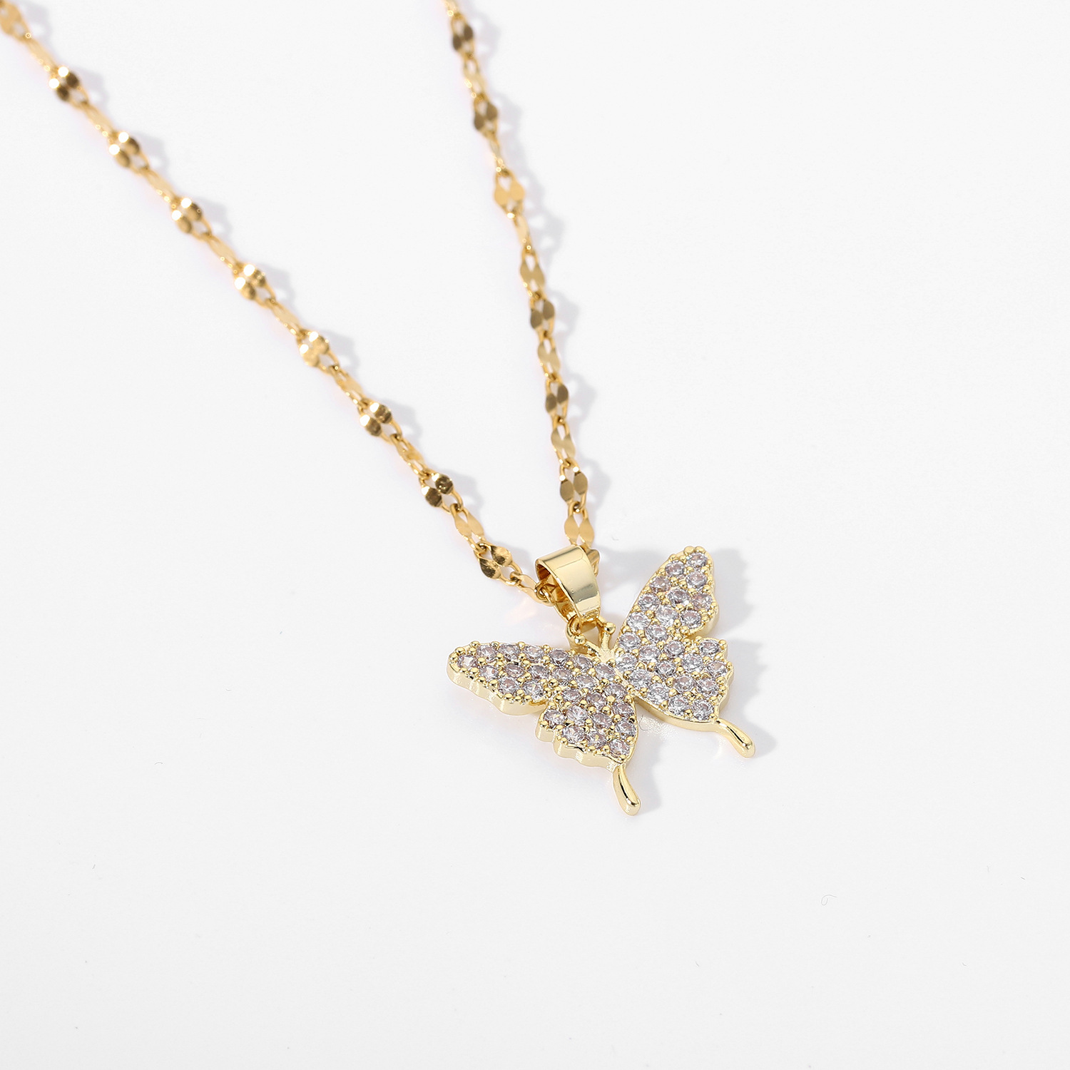 Wholesale Jewelry Butterfly Inlaid Diamond Pendant Stainless Steel Necklace Nihaojewelry display picture 1