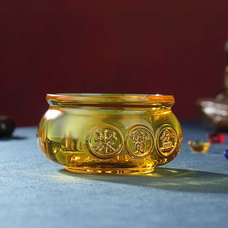 Decoración del hogar chino de vidrio esmaltado conjunto de realocamiento para atraer la fortuna regalo de cristal dorado ornamentos de cuenca