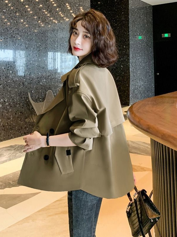 気質の短いトレンチコート女性の韓国版スーツ襟長袖上着2024春秋新ゆるいカジュアルジャケット|undefined