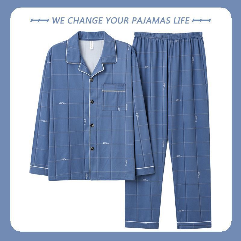 Pijamas de hombre primavera y otoño 100% algodón pantalones de manga larga delgada juventud más tamaño traje de verano homewear