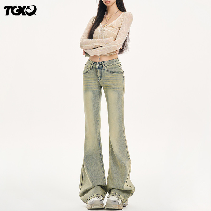 American-Style Women's Jeans 2025 Trendy Versatile New Retro Low-Waist Loose Fit Yellow Mud Color Non-Tight Flared Pants American-Style Women's Jeans 2025 Trendy Versatile New Retro Low-Waist Loose Fit Yellow Mud Color Non-Tight Flared Pants