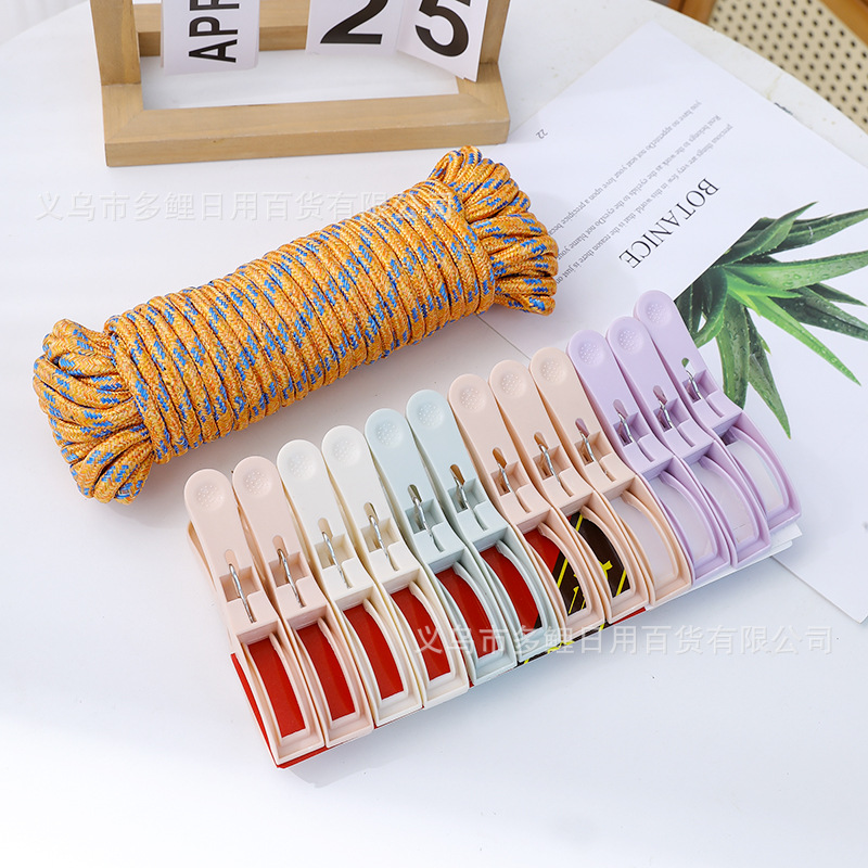 Large 12-Piece Set of Clips with Ropes, Windproof Plastic Fixing Clips for Drying Clothes, Socks and Hats, Non-Slip Clips Wholesale