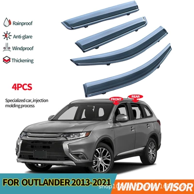 Suitable for Mitsubishi Outlander Rain Shield Rain Guard Outlander 2013-2021 Window Visor (Rain shield) - injection-molded-thickened-black-translucent-outlander-sport-2013-2021-ps-with-silver-bright-strip-4pcs