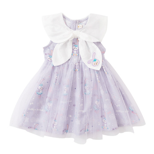 Girls Star Dew Dress Summer Baby Style Princess Dress Sweet Dress Lapel Butterfly Mesh Puff Skirt