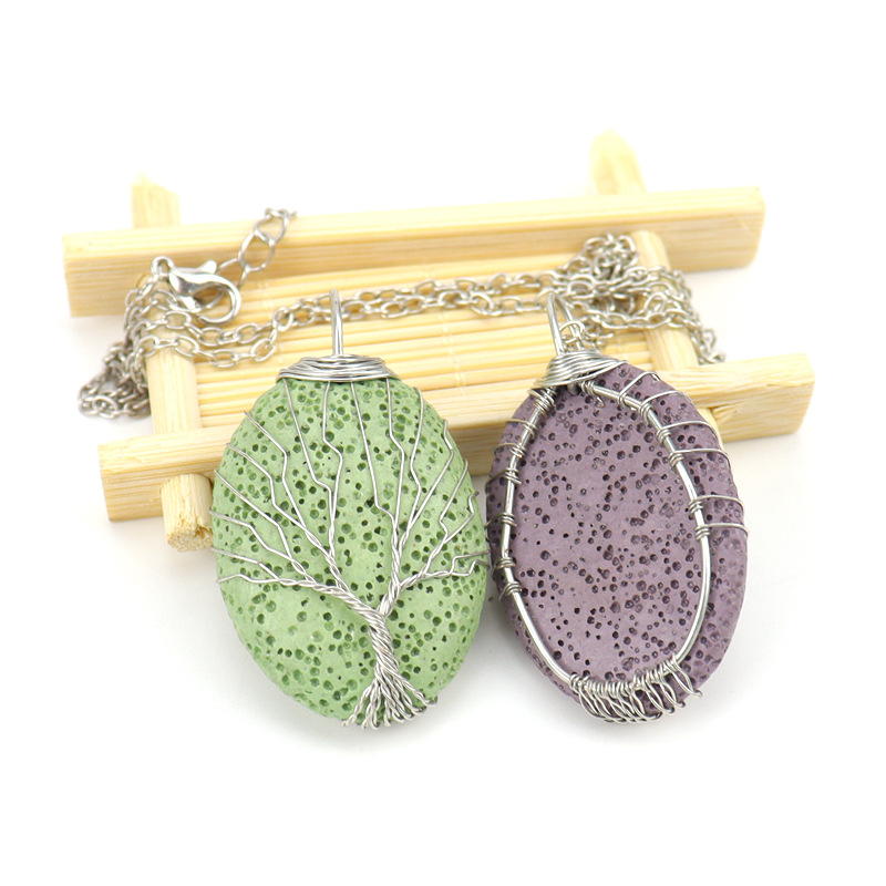 1 Piece Simple Style Tree Oval Alloy Volcanic rock Plating Womenu0027S Pendant Necklace