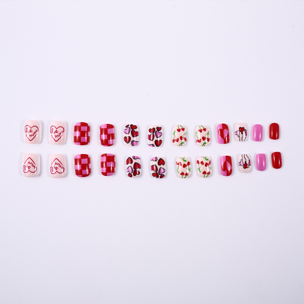 14g Weight press-on nails Nail Supplies Plastic Material Letter, Cherry, Heart Shape Pattern Letter Cherry Heart Shape Plastic Press-on Nails 8