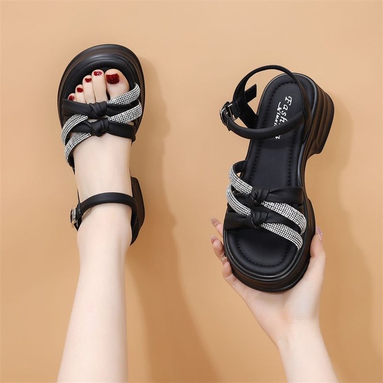 Summer sandals platform with rhinestones