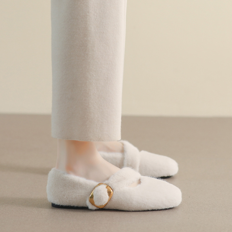 Fury apavi sieviešu virsdrēbēm, 2023. gada jaunās ziemas plīša vienas līnijas apavi ar seklu muti, plakanu zoli_voghion.com