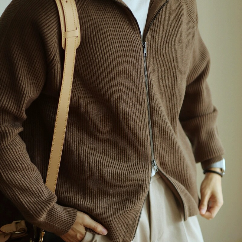 Autumn and Winter Heavy Knitted Zipper Jacket Warm Anti-Pilling Knitted Sweater Cardigan Casual Light Mature Men's Jacket
