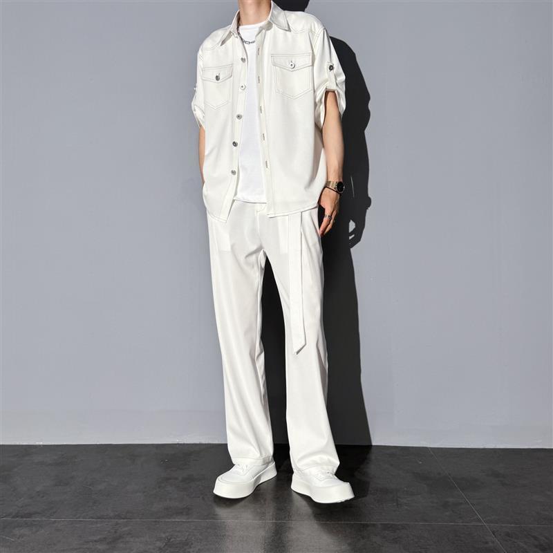 Ryder's Fashionable Slim-Fit Soft Denim Suit Summer Men's Thin Short-Sleeved Shirt and Pants Two-Piece Trendy Cotton Set