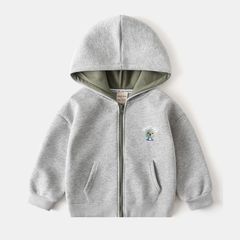 Children's Hooded Sweatshirt 2026 New Korean Style Kids' Clothing Light Gray Boys' Zip-Up Jacket Baby Cardigan Top Wholesale