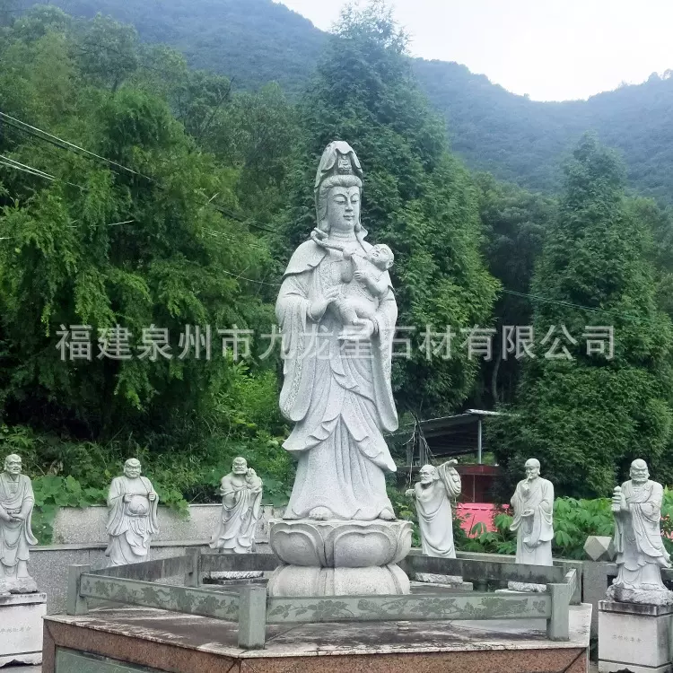 石雕滴水观音汉白玉制作厂家定 做大型石雕千手观音三面佛像雕塑