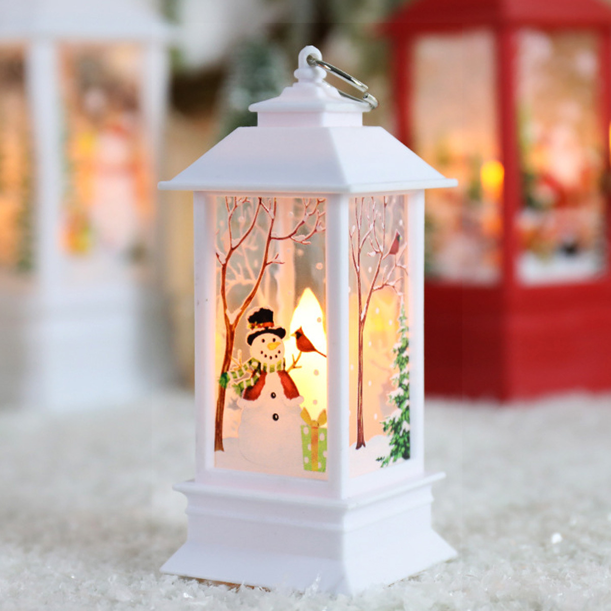 Linterna cuadrada pequeña de Navidad, adorno decorativo de escritorio, decoración colgante para árbol de Navidad, luz nocturna retro, regalo de Navidad
