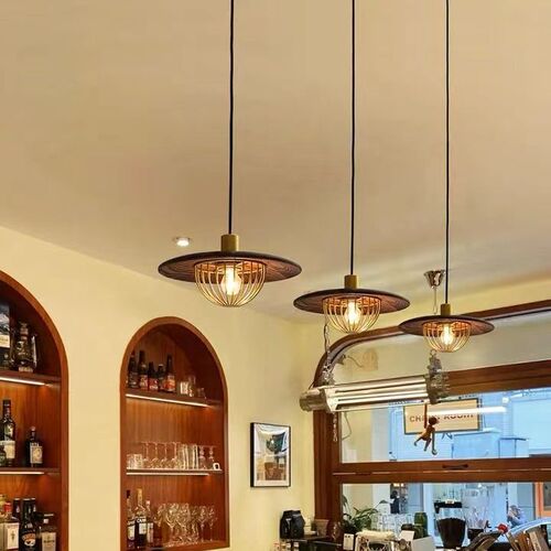 Walnut wood color popular lightweight luxury small living room dining room minimalist lighting Nordic style three-arm dining pendant lamp