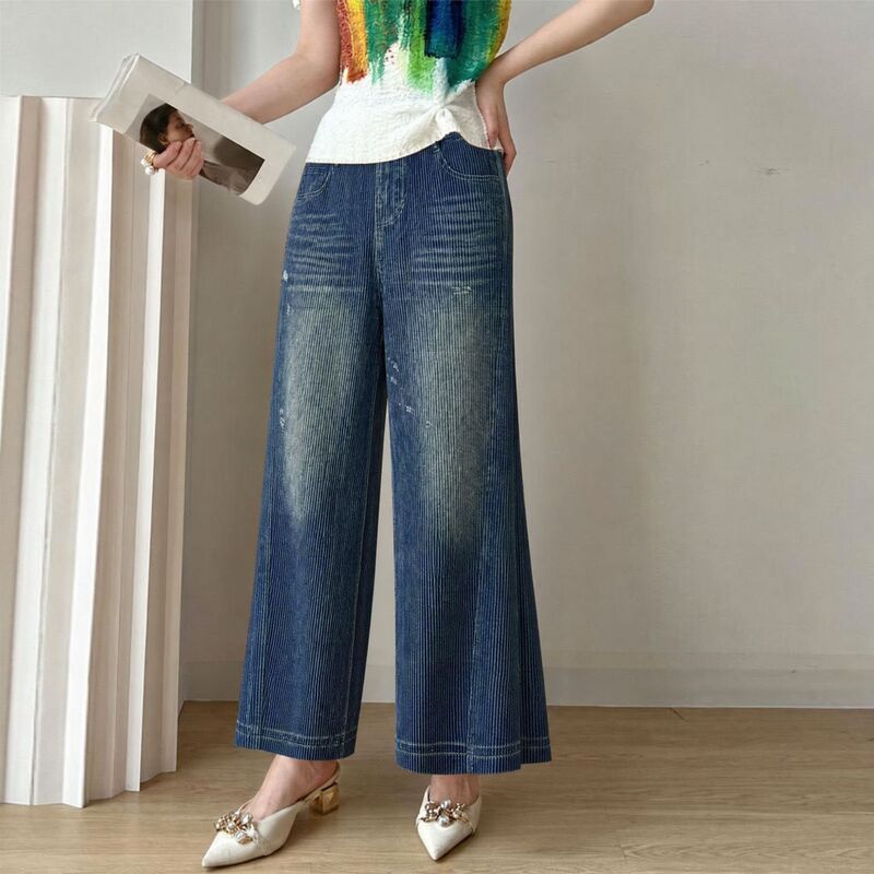 Fashionable design, high-quality thickened pleated faux denim pants 2026, stylish and versatile, loose casual long straight pants Fashionable design, high-quality thickened pleated faux denim pants 2026, stylish and versatile, loose casual long straight pants