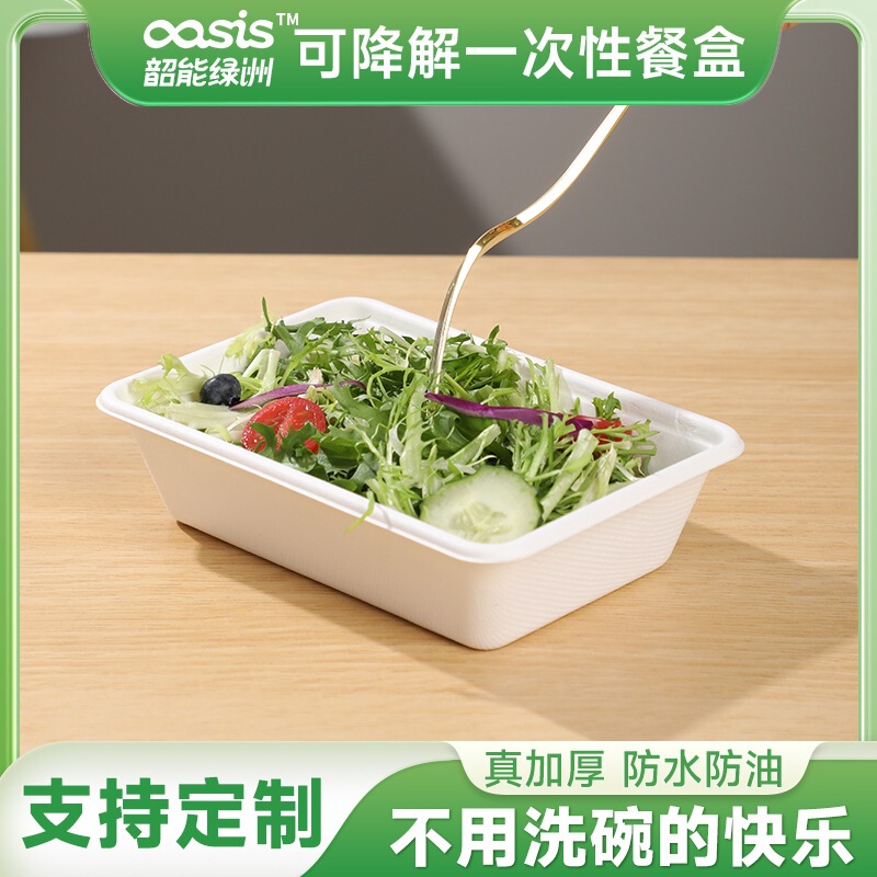 Shaogeng Oasis sugarcane pulp disposable environmental protection tableware takeaway box 650ml square box degradable compostable