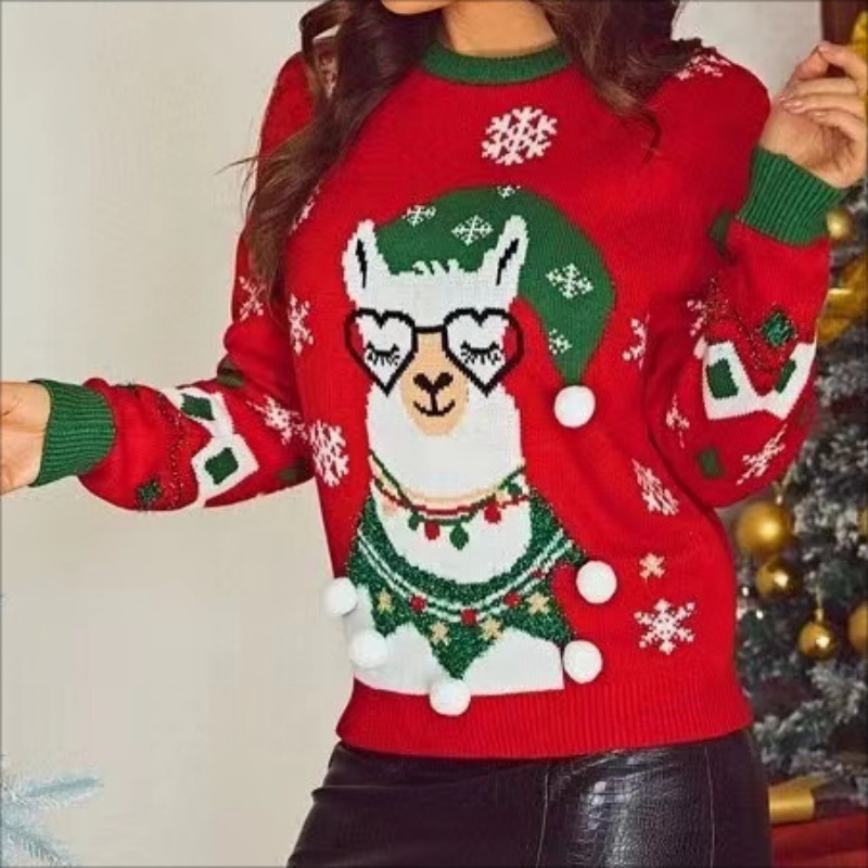 European and American Export Ugly Christmas Sweater Women's Versatile Casual Pullover Top Cute Alpaca Cartoon Christmas Style European and American Export Ugly Christmas Sweater Women's Versatile Casual Pullover Top Cute Alpaca Cartoon Christmas Style