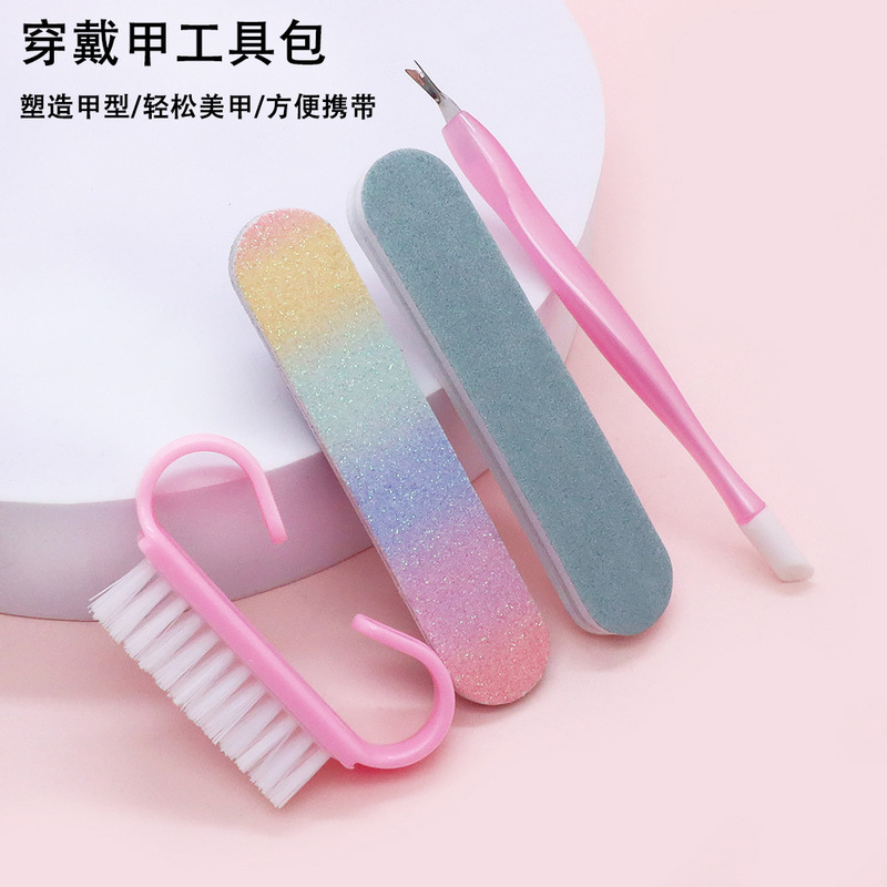 Nail Art Kit Tool Set Sponge File, Gel File, Cuticle Pusher, Two-In-One Crystal Stick, Finger Separator, Portable