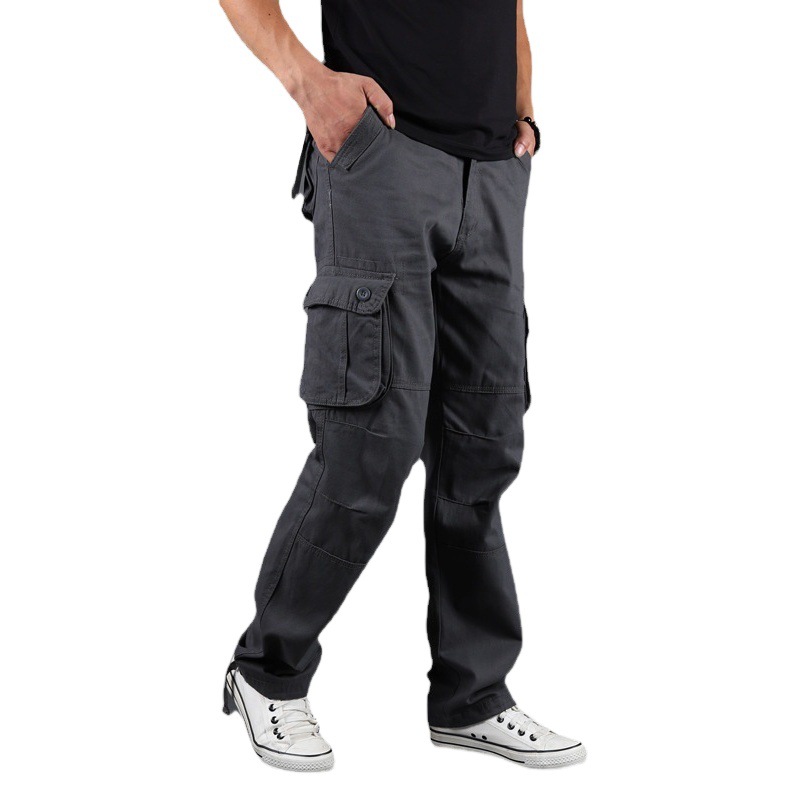 Fábrica multi-Bolsillo overoles sueltos más tamaño pantalones casuales primavera y otoño grueso Algodón puro estilo europeo pantalones seis bolsas Pantalones