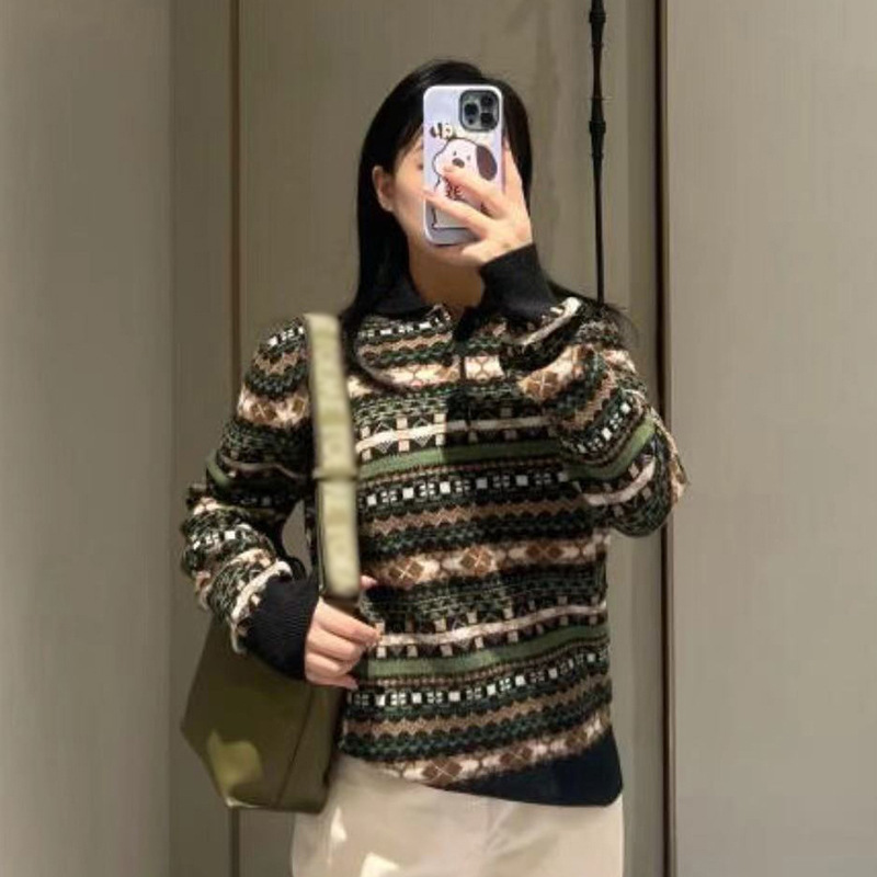 POLO Collar Versatile Knitted Sweater Fashionable 2024 Autumn and Winter Vintage British Fairland Jacquard Soft Waxy Skin-Friendly Sweater