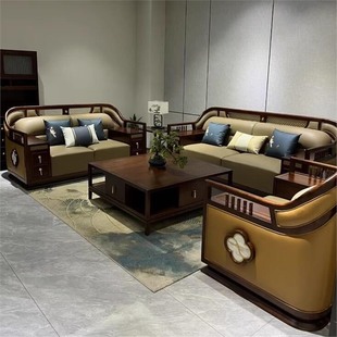 Designer New Chinese Style Villa Club House Luxury Large Bedroom Solid Wood Sofa Ebony Modern Simple