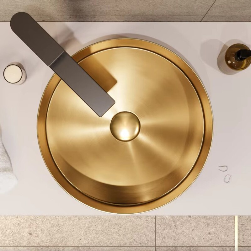 Luxury Design 304 Stainless Steel Round Countertop Bathroom Wash Basin Suitable for Hotel Balcony Garden Courtyard Club