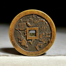 黄亮翻砂钱币刘海戏金蟾铜钱金蟾山鬼花钱黄铜铸造仿清代古币批发