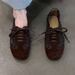 法式2025新款小众设计感时尚镂空编织夏季平底单鞋女百搭德训鞋