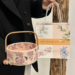 レトロ紫薇花陶磁器果青家庭用リビングドライ果キャンディー菓子盤手提げ果物青お土産礼箱