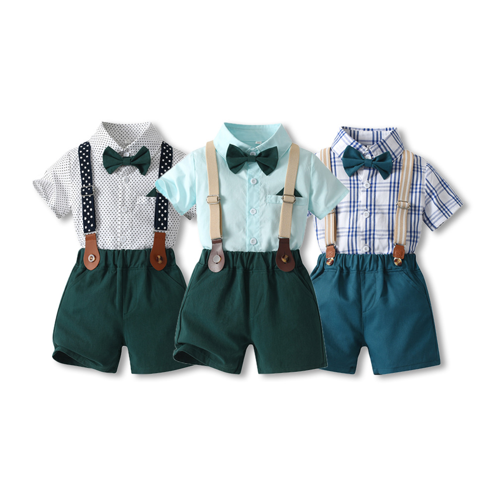 Verano Día del Niño Ropa de actuación para niños Estilo coreano solapa de manga corta con lazo Camisa para niños Pantalones cortos Traje de caballero