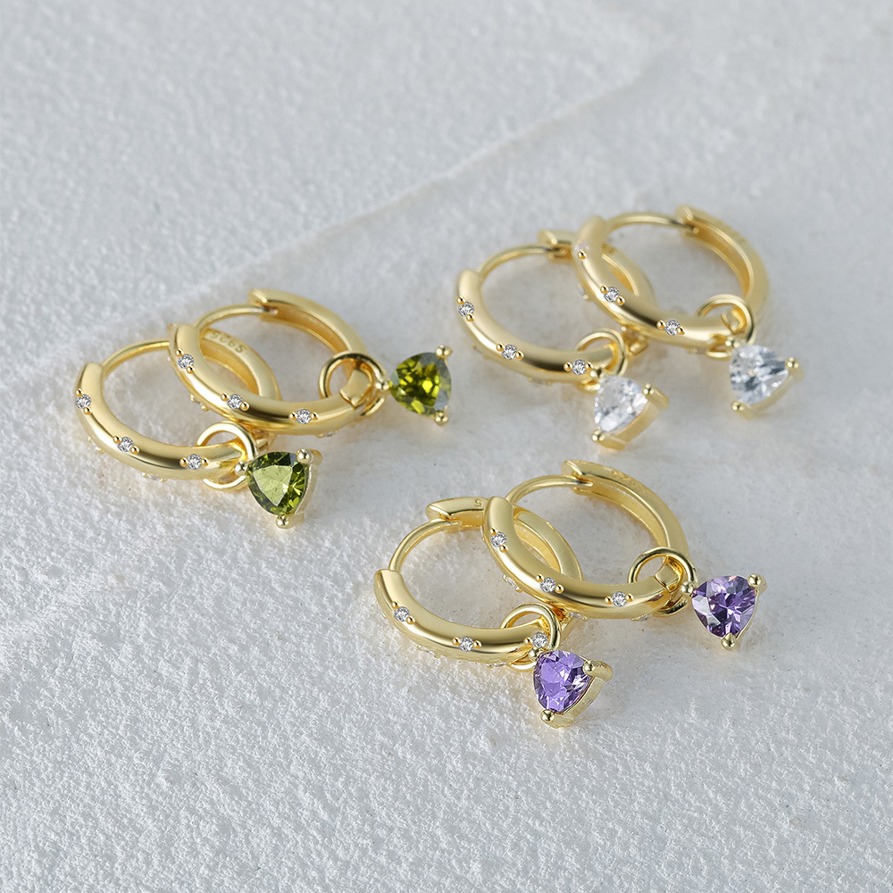 Drop Earrings Classification 1 Pair Quantity Daily Occasion 1 Pair 925 Sterling Silver Zircon Triangle Drop Earrings