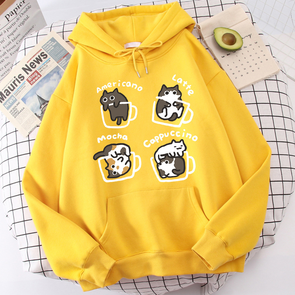 Five Little Cats Playing In The Cup Hoodies Male Set Harajuk