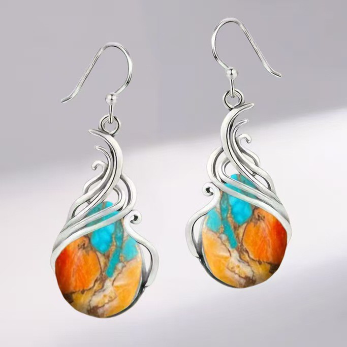 Bohemian Turquoise Pattern Water Drop Earrings For Women Jewelry_voghion.com