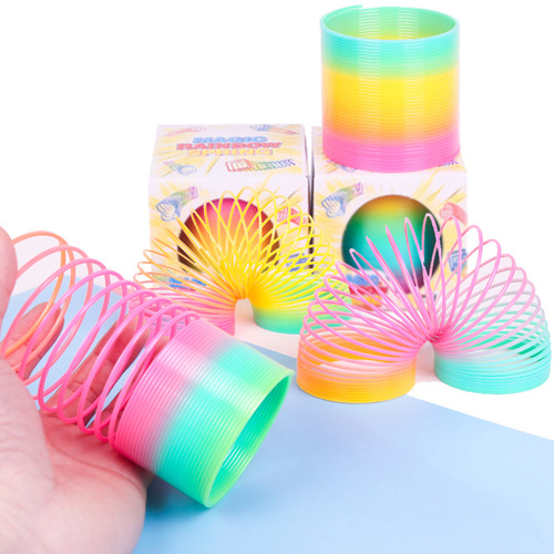 3c genuine magic rainbow circle medium children's educational spring toy wholesale sequined elastic circle box 6.5cm