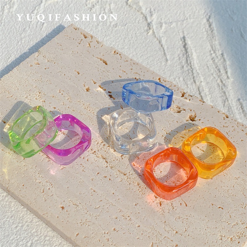 Transparent Resin Candy-Colored Geometric Rings DIY Creative Handmade Stackable Rings