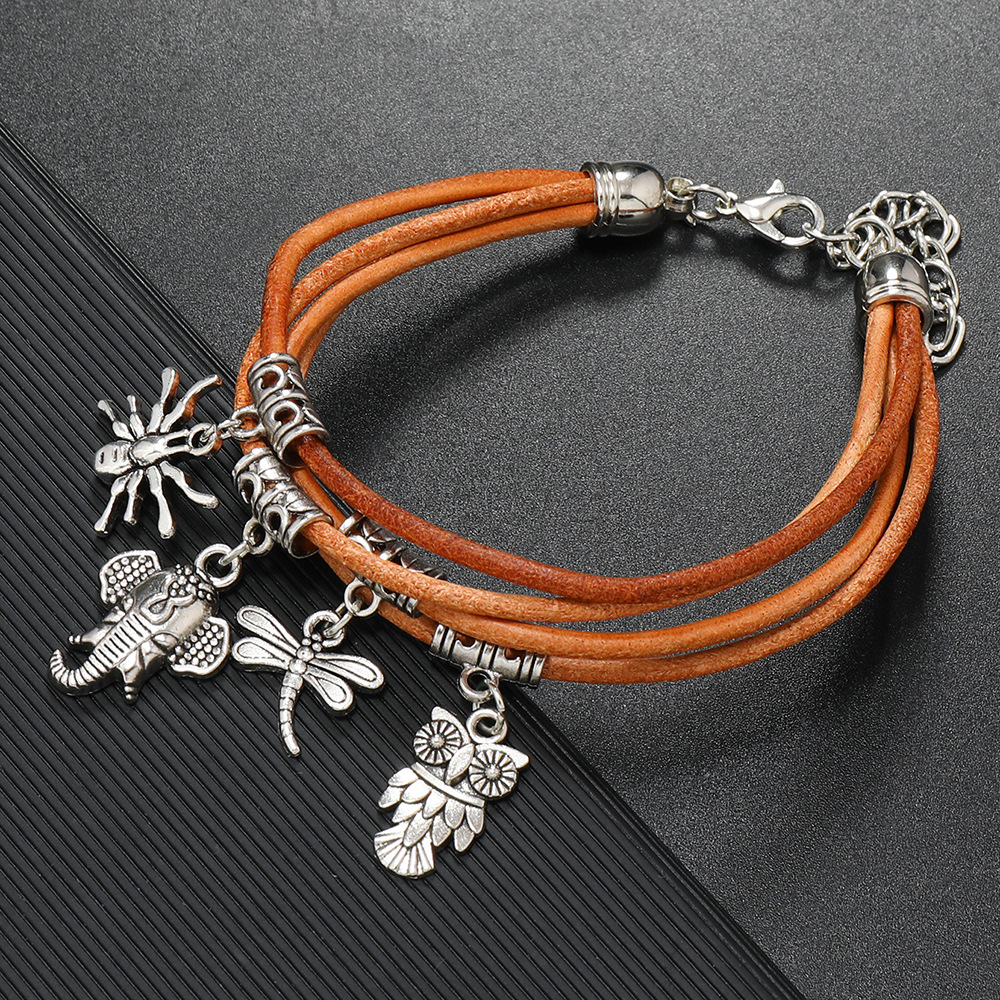 Retro Cross Leaf Notes Pu Leather Alloy Plating Unisex Bracelets display picture 8
