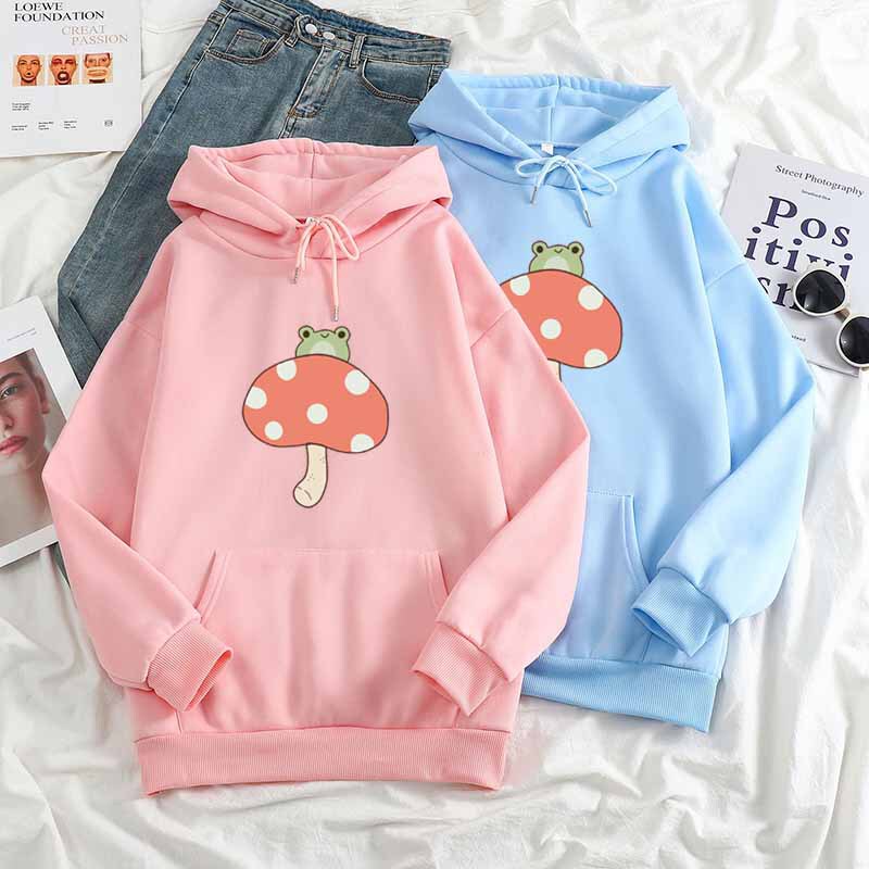 in stock 26 Color Hoodie Cartoon Cute Mushroom Frog Candy Color Hoodie Rainbow Color Sweater Supply