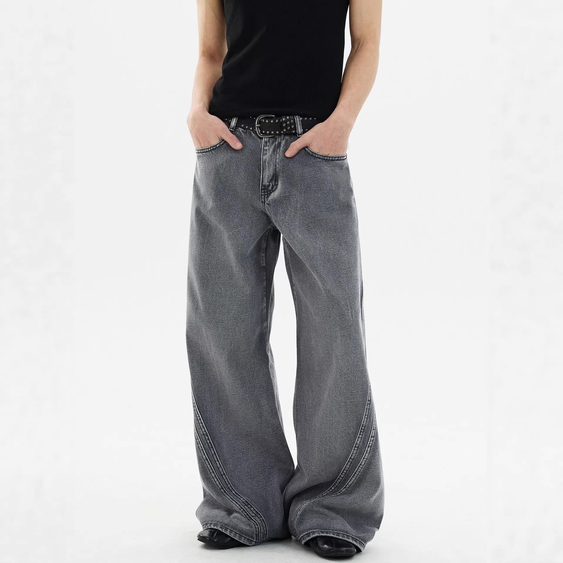 Men's Loose Straight Leg Trousers Retro Distressed Washed Curved Jeans Cool And Stylish Design_mkmklike.com