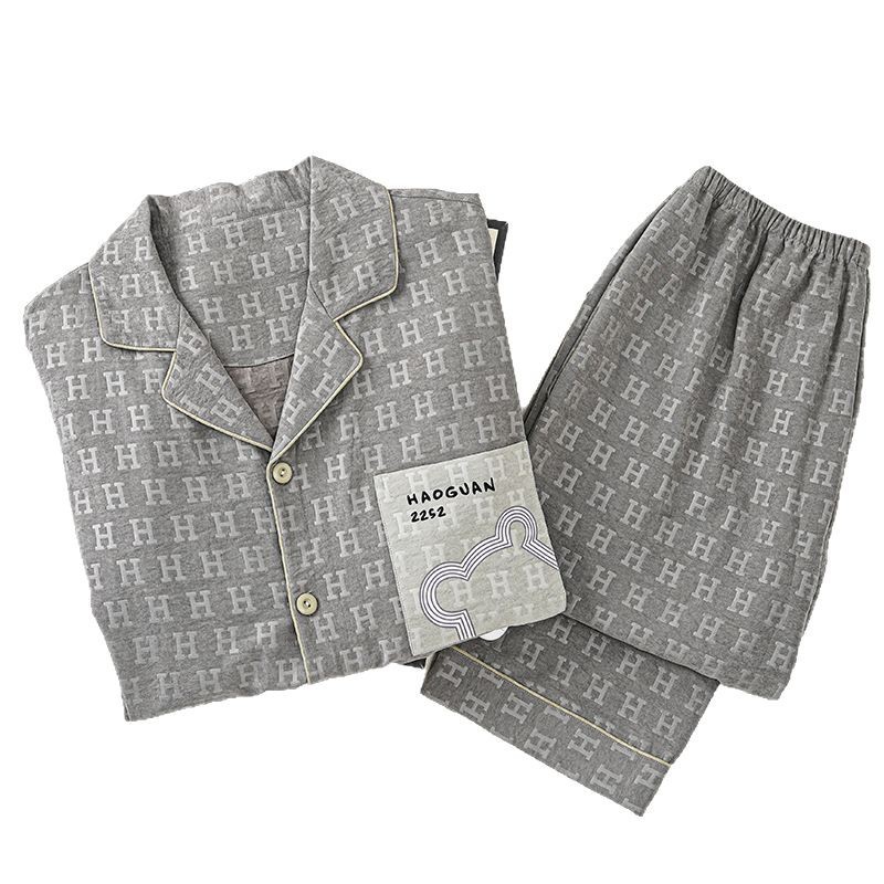 Jacquard de alta sensación nubes de algodón pijama de hombre primavera y otoño pantalones casuales de manga larga se pueden usar ropa de casa de verano