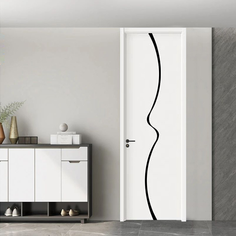 Puerta de madera moderna y simple puerta interior insonorizada silenciosa compuesta de madera sólida puerta de dormitorio de madera sólida puerta de pintura de tronco