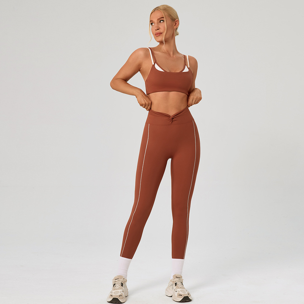 Desnudo transfronterizo deportivo bra de fitness color contrastante belleza de la parte superior de cintura alta torcida velocidad de calzado seco de dos piezas