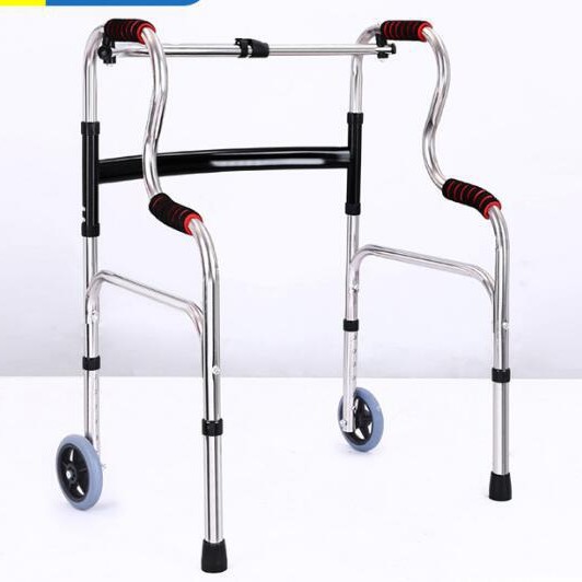 Fábrica al por mayor ruedas Walker de acero inoxidable Carro de rehabilitación Walker con asiento Walker plegable